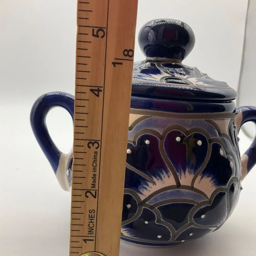 New Hand-Painted Artisan Handmade Talavera Ceramic Sugar Bowl Jar Canister Lided - Picture 7 of 9